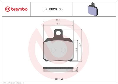 Brake pads Achter/Voor, beoogd gebruik: oe gelijkwaardig, materiaal: sinter-65, 53,7x50,8x7,4mm