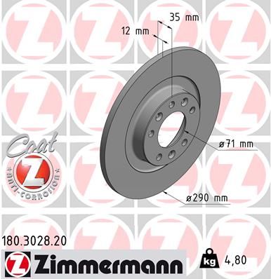 Тормозной диск ZIMMERMANN 180.3028.20 для CITROËN SPACETOURER