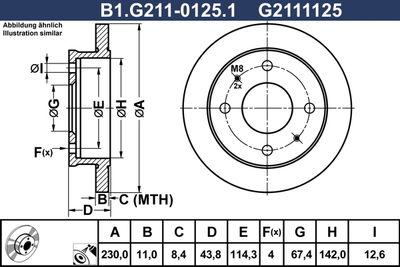 GALFER B1.G211-0125.1 Тормозные диски  для HYUNDAI ATOS (Хендай Атос)