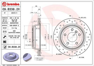 BREMBO 09.B338.2X Тормозные диски  для BMW X1 (Бмв X1)
