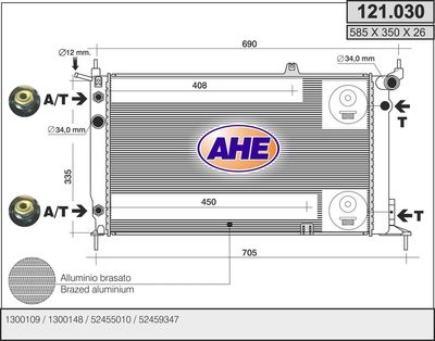 AHE 121.030 Радиатор охлаждения двигателя для OPEL ASTRA F Кабриолет (T92)