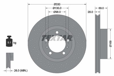 Тормозной диск TEXTAR 92279705 для PORSCHE 718