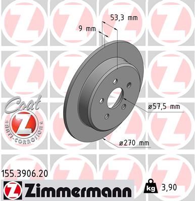 Тормозной диск ZIMMERMANN 155.3906.20 для CHRYSLER NEON