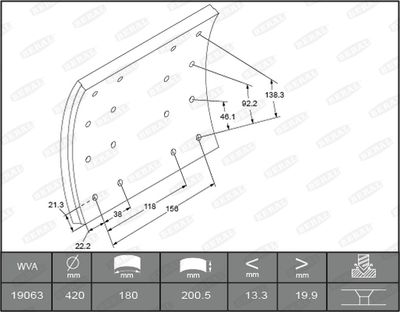 Brake Lining Kit, drum brake KBL19063.0-1616