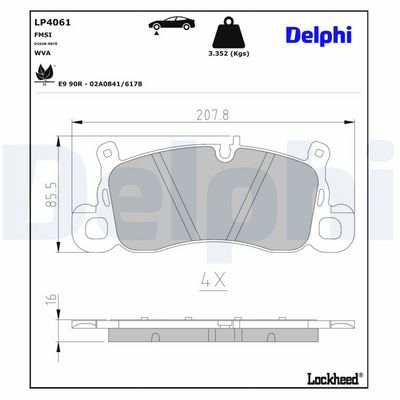 комплект спирачно феродо, дискови спирачки DELPHI LP4061