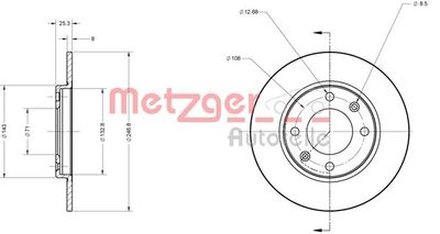 Тормозной диск METZGER 6110048 для PEUGEOT 206+
