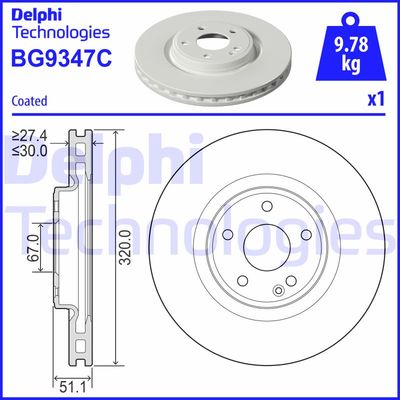 Тормозной диск DELPHI BG9347C для INFINITI QX30