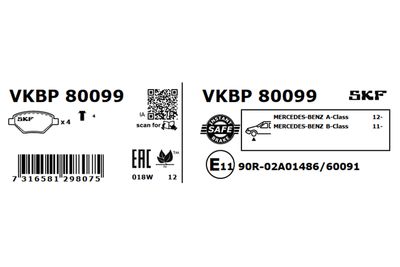 Комплект тормозных колодок, дисковый тормоз VKBP 80099