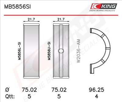Комплект черупки на лагера на коляновия вал KING MB5856SI 010