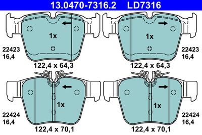 Комплект тормозных колодок, дисковый тормоз ATE 13.0470-7316.2 для MERCEDES-BENZ GLC