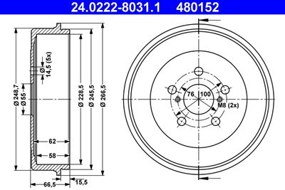 Тормозной барабан ATE 24.0222-8031.1 для TOYOTA AVENSIS