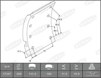 Brake shoe lining (300x100. 2-overmaats) past: BPW