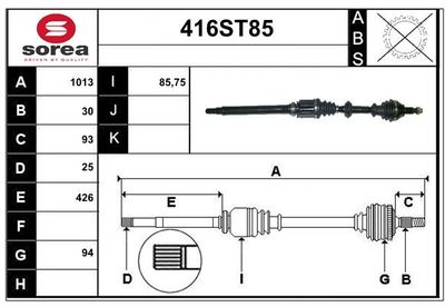 STARTCAR 416ST85 Полуось в сборе  для ALFA ROMEO 159 (939_) 1.9 JTDM 8V (939AXE1B, 939BXE1B, 939BXH1B)
