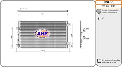 AHE 53266 Радиатор кондиционера  для ALFA ROMEO 147 (937_) 2.0 16V T.SPARK (937.AXA1, 937.AXC1, 937.BXC1)