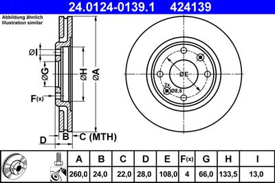 Тормозной диск ATE 24.0124-0139.1 для PEUGEOT 406