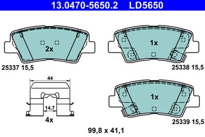 Комплект тормозных колодок, дисковый тормоз ATE 13.0470-5650.2 для HYUNDAI SOLARIS