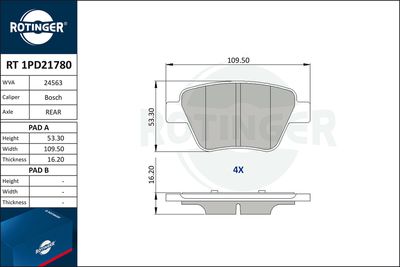 комплект спирачно феродо, дискови спирачки ROTINGER RT 1PD21780
