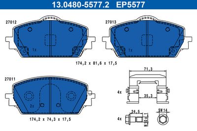 комплект спирачно феродо, дискови спирачки ATE 13.0480-5577.2