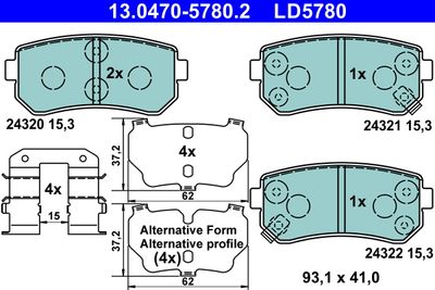 Комплект тормозных колодок, дисковый тормоз ATE 13.0470-5780.2 для HYUNDAI i20