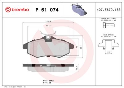 Комплект тормозных колодок, дисковый тормоз P 61 074