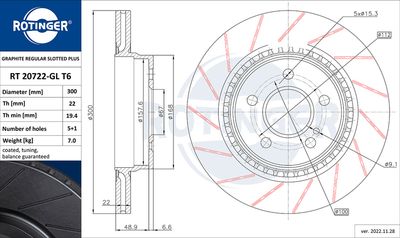 Tarcza hamulcowa ROTINGER RT 20722-GL T6