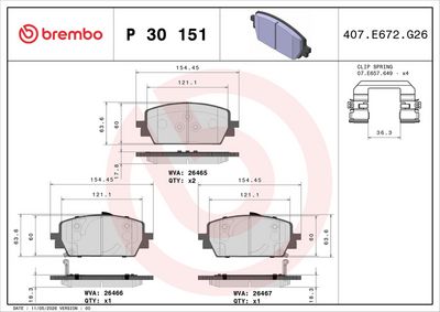 Sada brzdových platničiek kotúčovej brzdy BREMBO P 30 151