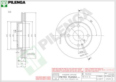 PILENGA V509 Тормозные диски  для MAZDA DEMIO (DW) 1.3 i 16V