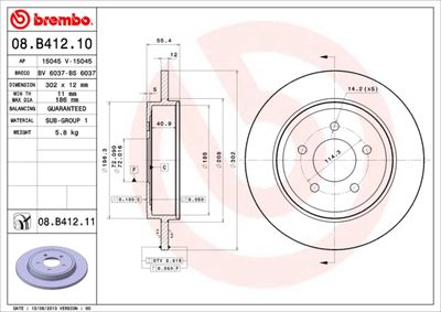 Тормозной диск BREMBO 08.B412.11 для FORD USA ESCAPE
