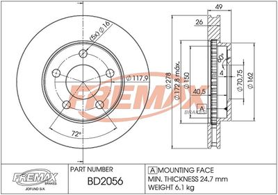 Тормозной диск FREMAX BD-2056 для CHEVROLET ALERO