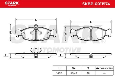 комплект спирачно феродо, дискови спирачки STARK SKBP-0011574