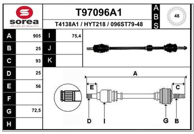 Приводной вал EAI T97096A1 для HYUNDAI i10