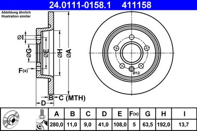 Тормозной диск ATE 24.0111-0158.1 для VOLVO V40