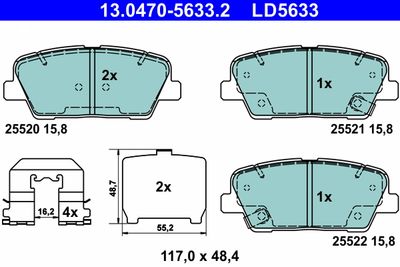 Комплект тормозных колодок, дисковый тормоз ATE 13.0470-5633.2 для HYUNDAI GRAND SANTA FE