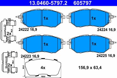 Комплект тормозных колодок, дисковый тормоз ATE 13.0460-5797.2 для SUBARU TRIBECA