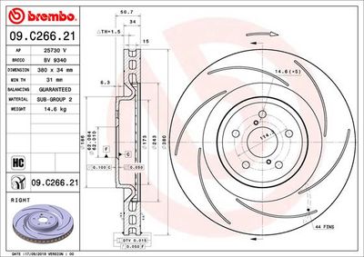 Тормозной диск BREMBO 09.C266.21 для LEXUS RC