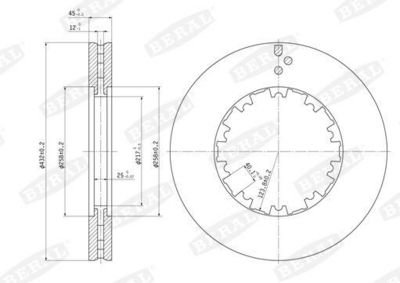 Brake disc achter/voor Links/Rechts (432mmx45mm, geen montagekit) past: DAF 65 CF, 75 CF, 85 CF, 95 XF, CF, CF 65, CF 75, CF 85, LF, LF 55, SB, XF 105, XF 106, XF 95 01.74-