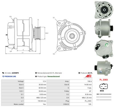 GENERATOR / ALTERNATOR AS-PL A2098PR 4
