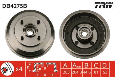 Тормозной барабан TRW DB4275B для FORD FOCUS