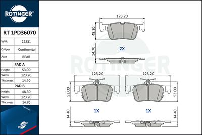 комплект спирачно феродо, дискови спирачки ROTINGER