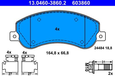 Комплект тормозных колодок, дисковый тормоз ATE 13.0460-3860.2 для VW AMAROK