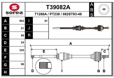 EAI T39082A Полуось в сборе для PEUGEOT (Пежо)