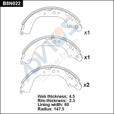 Комплект тормозных колодок ADVICS B8N022 для LANCIA BETA
