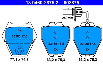 Комплект тормозных колодок, дисковый тормоз ATE 13.0460-2875.2 для AUDI ALLROAD