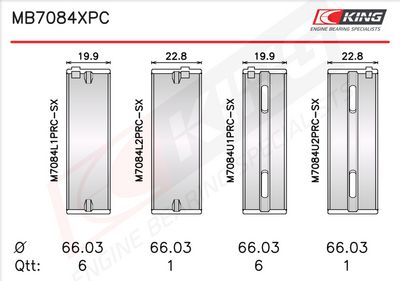 Комплект черупки на лагера на коляновия вал KING MB7084XPC0.25