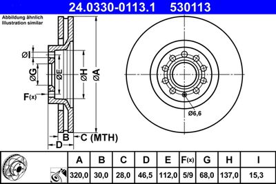Тормозной диск ATE 24.0330-0113.1 для AUDI ALLROAD