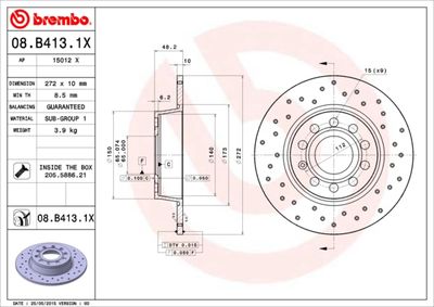 Тормозной диск BREMBO 08.B413.1X для VW TAOS