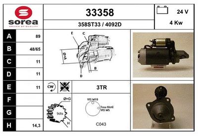EAI 33358 Стартер  для MERCEDES-BENZ T2/LN1 (Мерседес Т2/лн1)