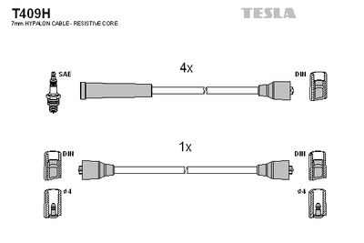 Комплект проводов зажигания TESLA T409H для SKODA 1100MB