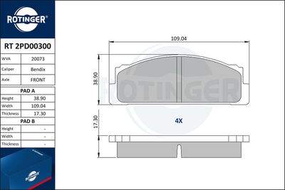 Zestaw klocków hamulcowych, hamulce tarczowe ROTINGER RT 2PD00300