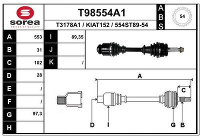 Приводной вал EAI T98554A1 для KIA CARNIVAL
